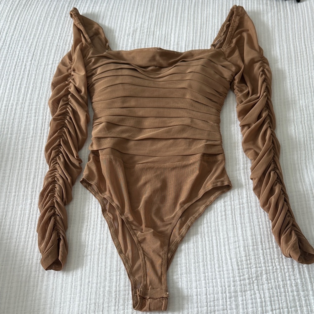 Princess Polly Brown Ruched Long-Sleeve Bodysuit